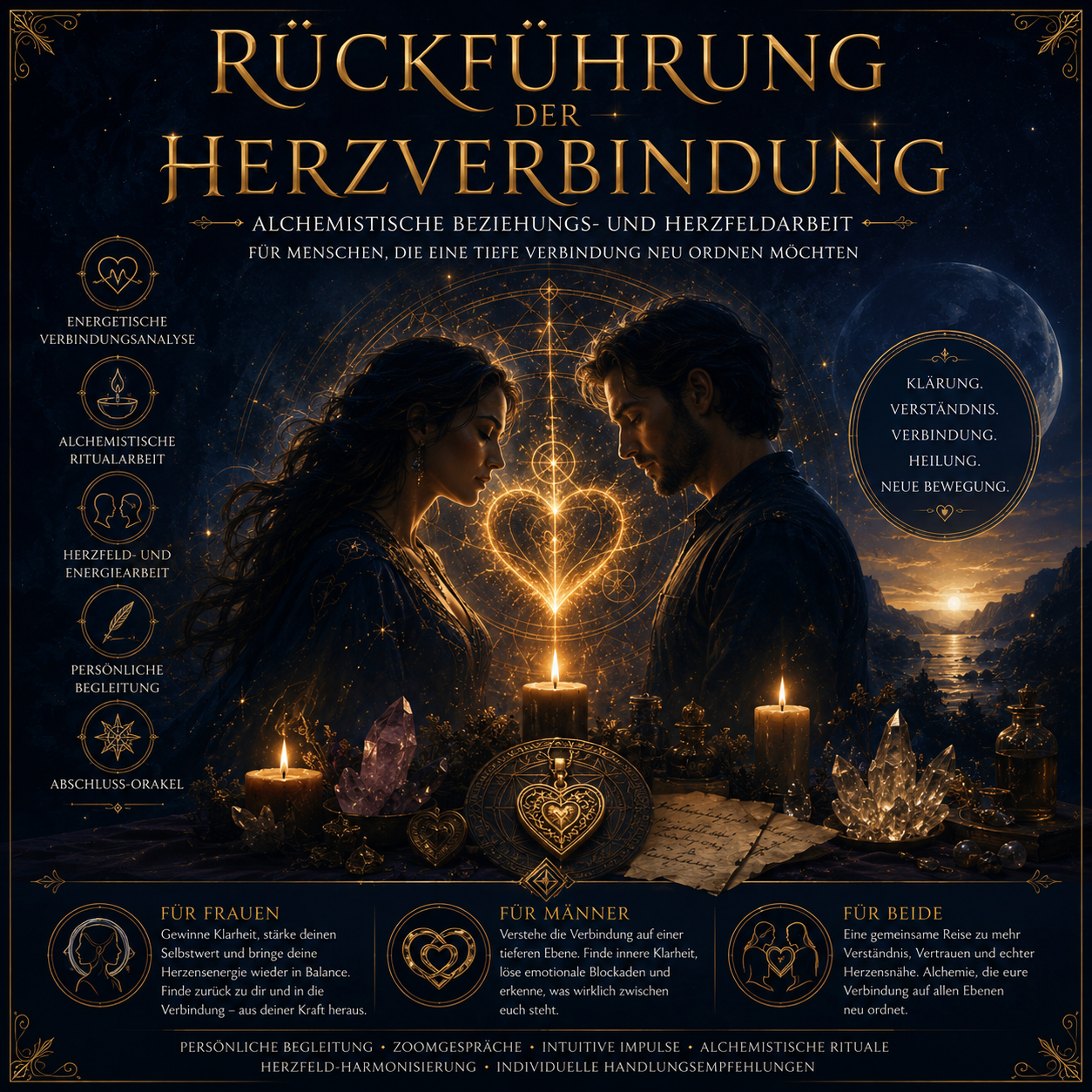 ✨ Rückführung der Herzensverbindung
Alchemistische Beziehungs & Herzfeldarbeit